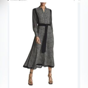 Reiss Black and White Tanis Mixed Print Midi Dress